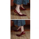 کفش پاشنه دار ترکیب اشبالت و چرم زرشکی کد 18360 - تصویر 6